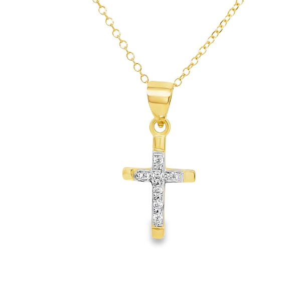 Dainty 18K Gold & CZ Center Pave Cross Pendant GC073