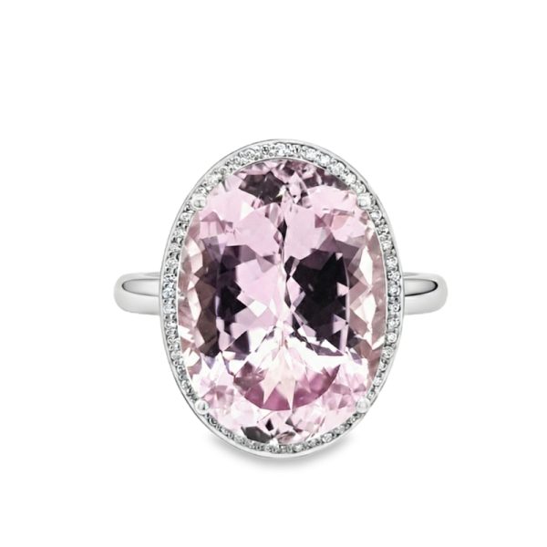 Natural Kunzite Ring | 18K Gold with Diamond Halo GRD030-1