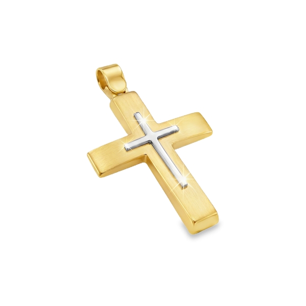 Luxurious Two-Tone Layered 9K Gold Cross Pendant GC090