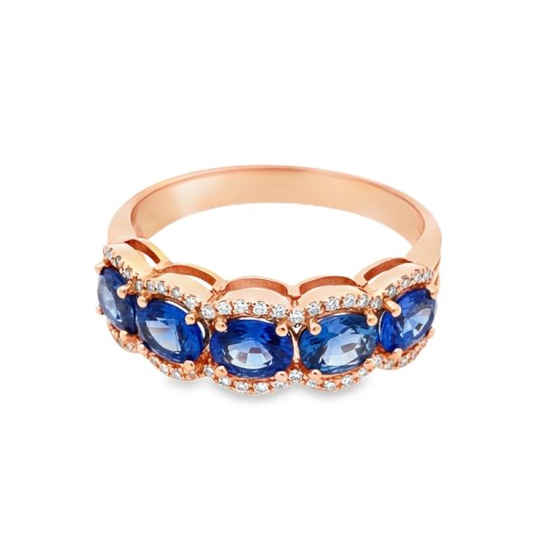 Blue Sapphire Diamond Eternity Ring - 18K Gold Band GRD117