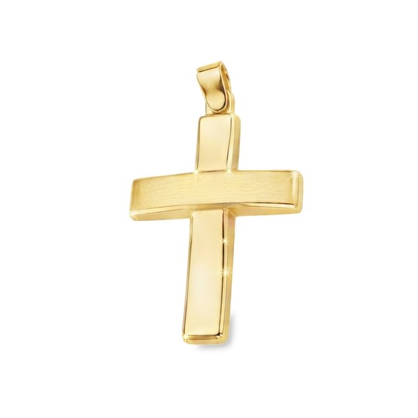 9K Yellow Gold Brushed Finish Satin Cross Pendant GC089-1