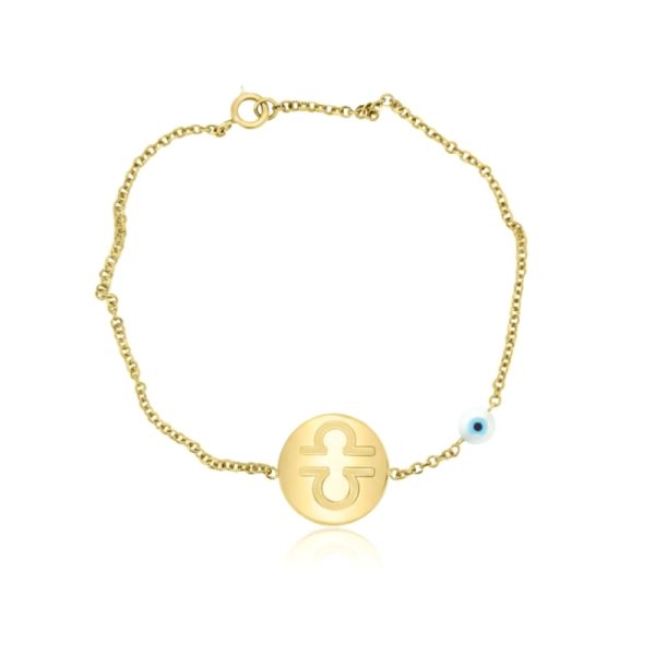 9K Yellow Gold Libra Zodiac & Evil Eye Charm Bracelet GB064