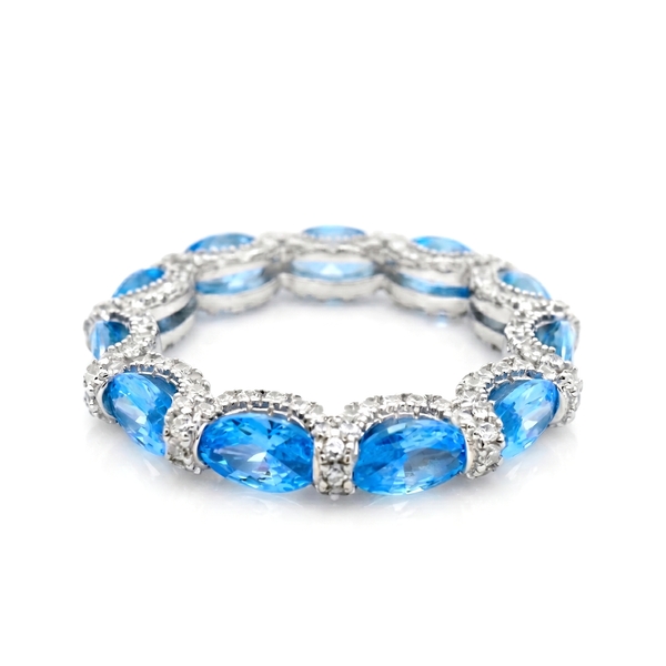 Silver Blue CZ Ring | Infinite Ocean Blue Eternity Band SR031