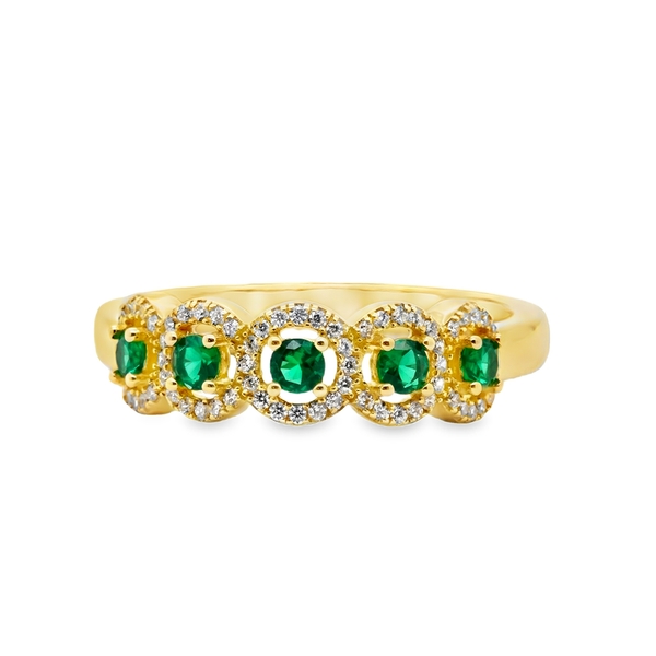 Green Emerald-Look Eternity Ring with CZ Halos - 9K Gold GR069