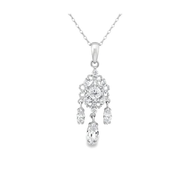 18K White Gold 'Cascade' CZ Chandelier Dangle Pendant GP063