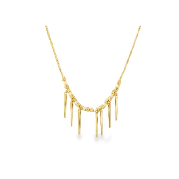 Beaded Spiked Fringe Necklace in18K Gold Necklace GP058