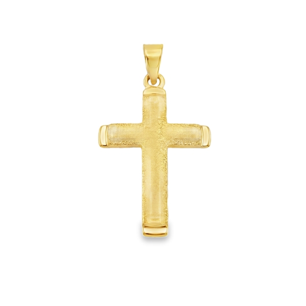 18K Yellow Gold Brushed Finish Satin Cross Pendant GC029