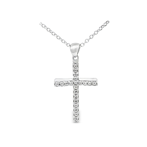 Dazzling 18K Gold Double-Row Pave Cross Pendant GC075