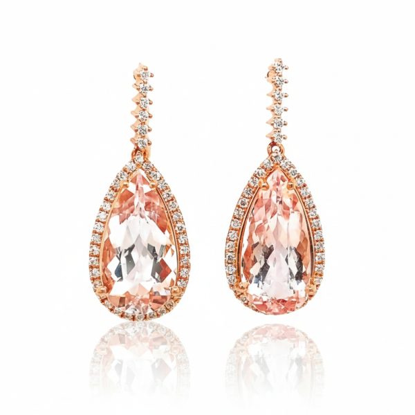 18K Morganite and Diamond Earrings | Pear-Cut Drops GED001