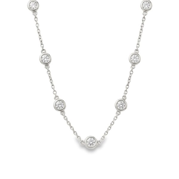 Lustrous 14K White Gold Bezel-Set Diamond Necklace GPD218