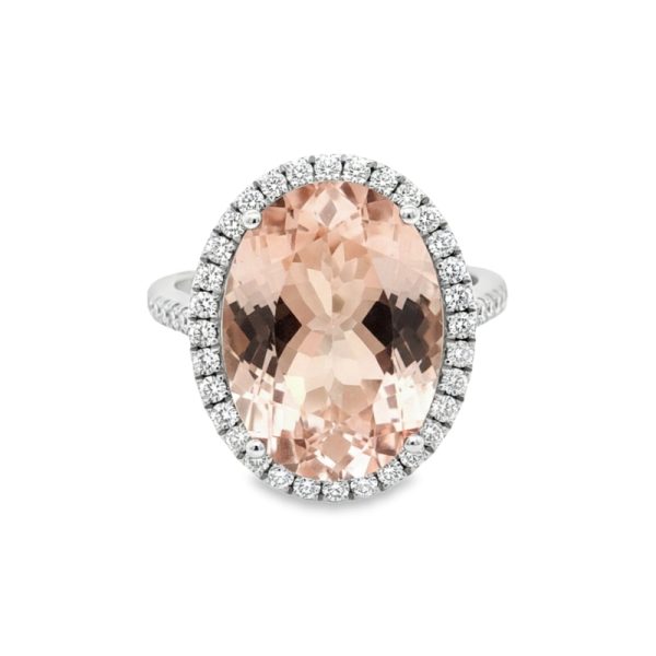 Natural Morganite Ring | 18K Gold with Diamond Halo GRD042