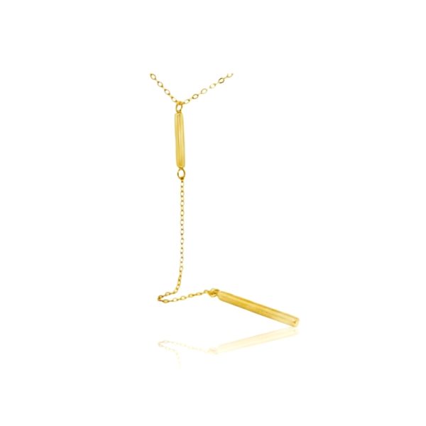 Shop our 18K Yellow Gold Bar Lariat Necklace. Featuring a sleek lariat silhouette with two polished bars, it’s the perfect modern statement piece.