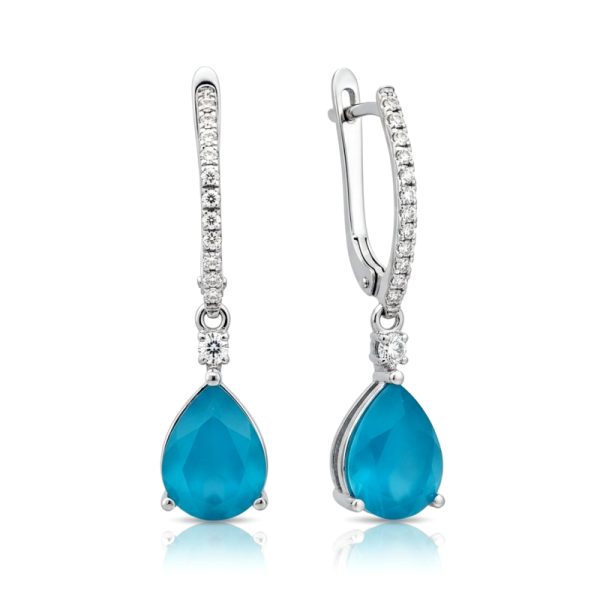 18K Gold Apatite and Diamond Earrings | Pear-Cut Drops GED035