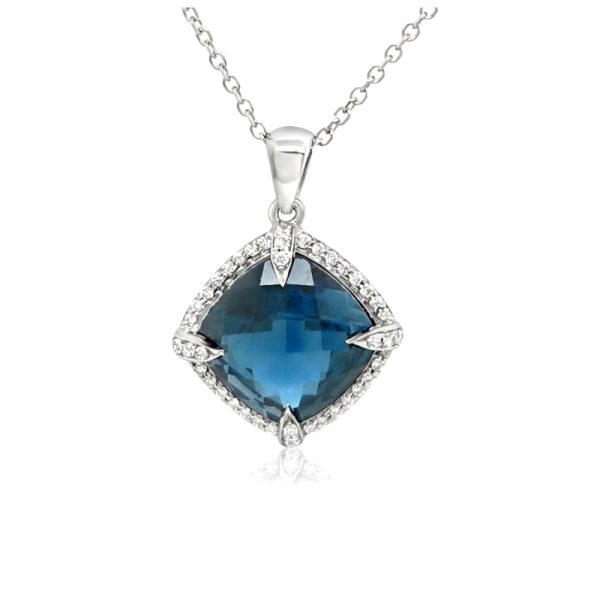 18K Gold Necklace with Diamonds & London Blue Topaz GPD136