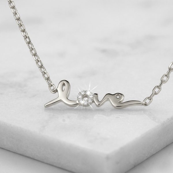 18K White Gold "Love" Script Diamond Bracelet GBD0241