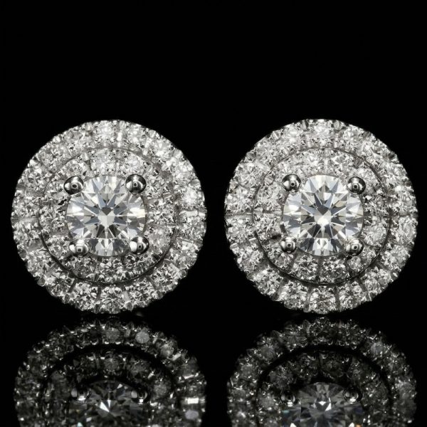 Diamond Double Halo Stud Earrings | 18K White Gold GED015W