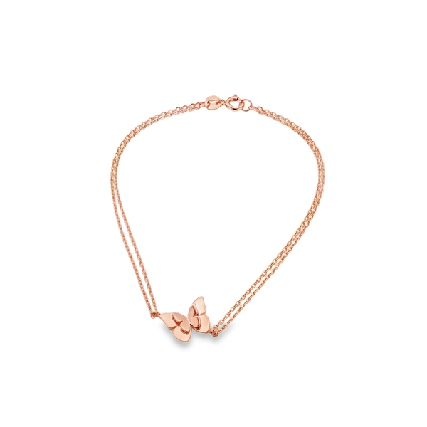 Delicate 9K Rose Gold Butterfly Double-Chain Bracelet GB056