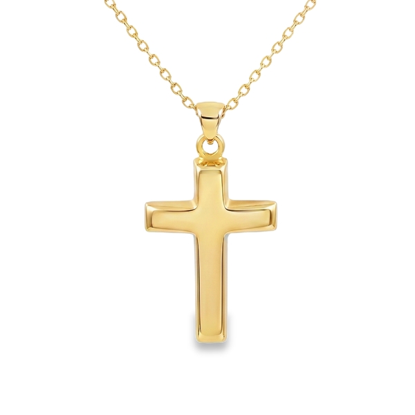 18K Yellow Gold Classic Polished Plain Cross Pendant GC032