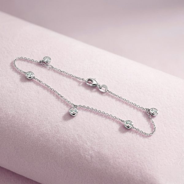 14K White Gold Diamond Bezel Multi-Station Bracelet GBD028