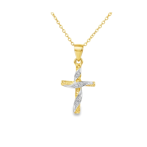 Two-Tone Gold Swirl 18K Cross Pendant with CZ Accents GC067