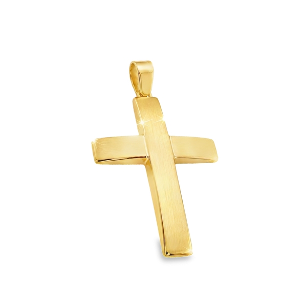 9K Yellow Gold Brushed Finish Satin Cross Pendant GC089-1