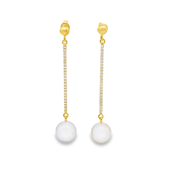 Long Bar CZ Dangle Earrings with Pearls | Silver Earrings SE024