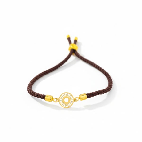 18K Gold Sunburst Charm and Cord Slider Bracelet GB045