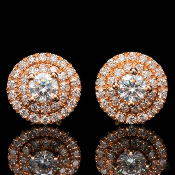 Diamond Double Halo Stud Earrings | 18K Rose Gold GED015R