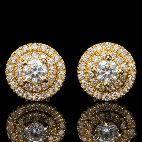 Diamond Double Halo Stud Earrings | 18K Yellow Gold GED015Y