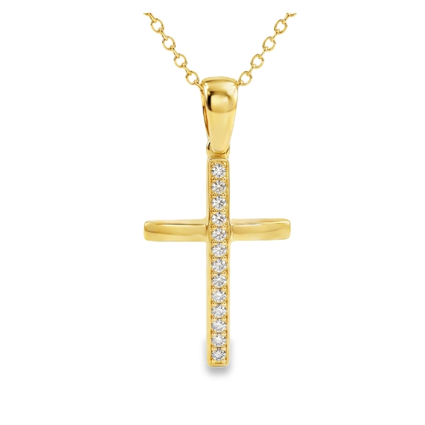 Modern Half-Pave 18K Gold Cross Pendant / CZ Accents GC072