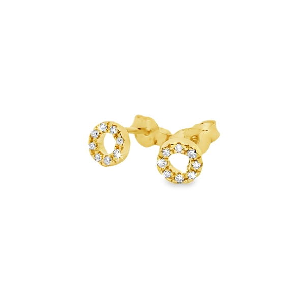 14K Gold Diamond Circle Stud Earrings | Dainty Style GED021-1