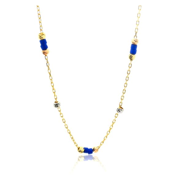 Minimalist 18K Gold and Blue Tube Bead Station Necklace GP078