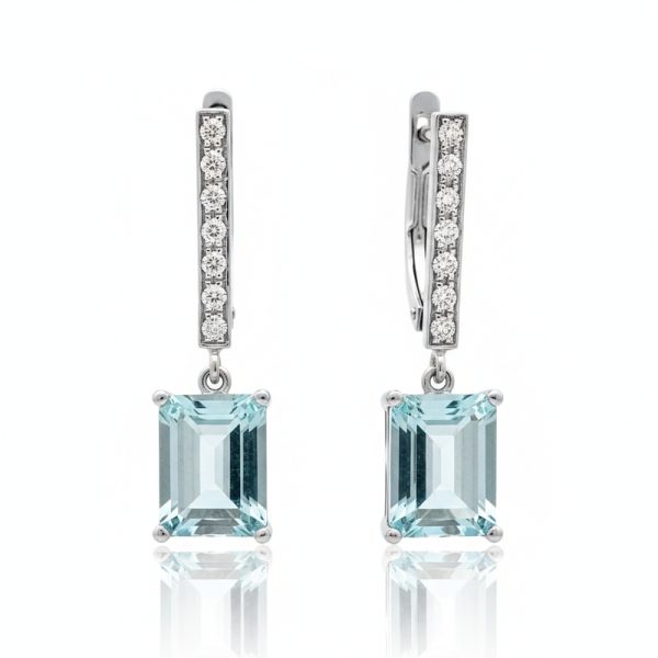 Aquamarine and Diamond Drop Earrings |18K Gold GED089