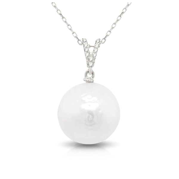 Elegant Pearl and Diamond Pendant Necklace / 18K Gold GPD032