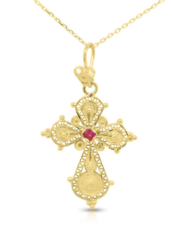 Vintage-Inspired Filigree 18K Gold Cross Pendant GC064