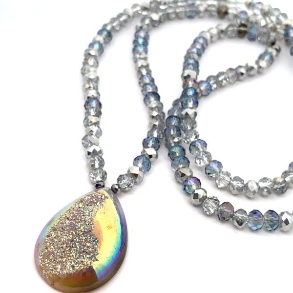 Crystal Quartz Teardrop Necklace with Beads PN1521