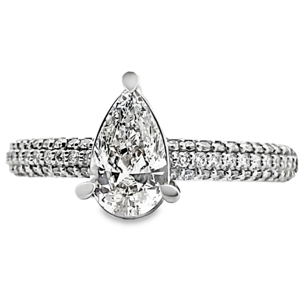 18K Pear Diamond Engagement Ring | Micro Pavé Band GRS250