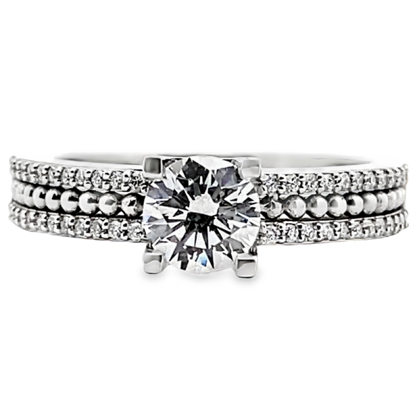 Modern Diamond Solitaire Ring with Beaded Band - 18K GRS249