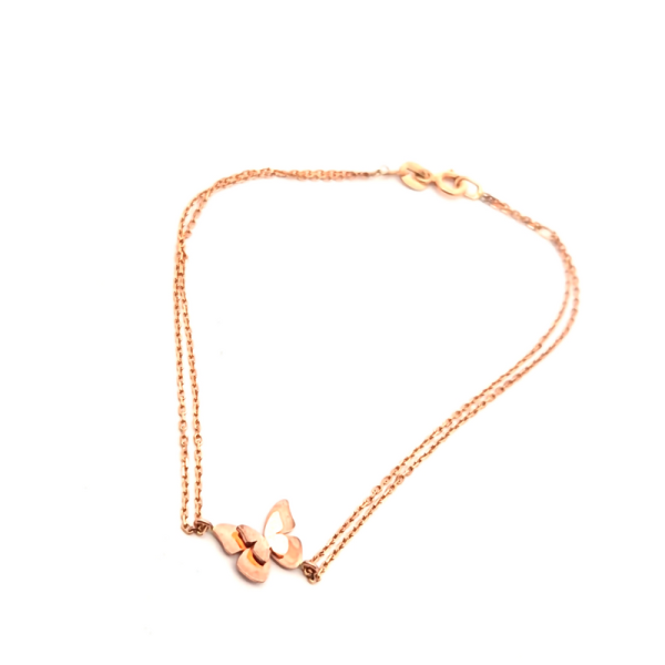 Delicate 9K Rose Gold Butterfly Double-Chain Bracelet GB056