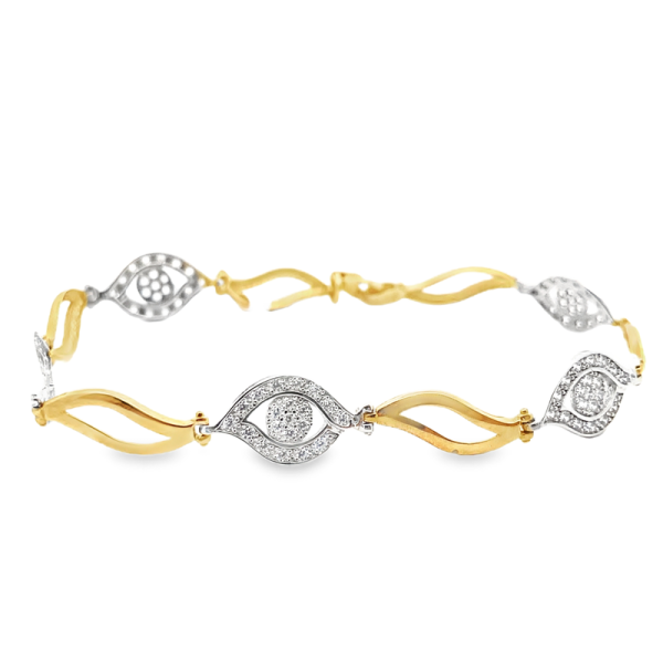 Two-Tone Evil Eye Link 9K Gold Bracelet GB062