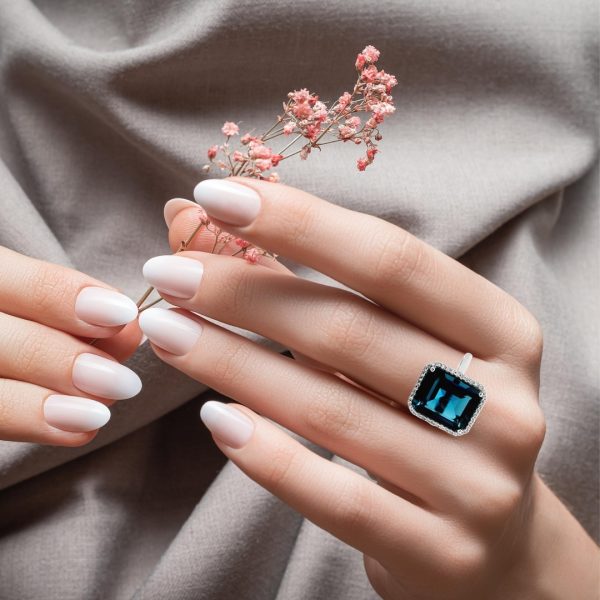 18K Gold Blue Topaz Diamond Ring GRD010