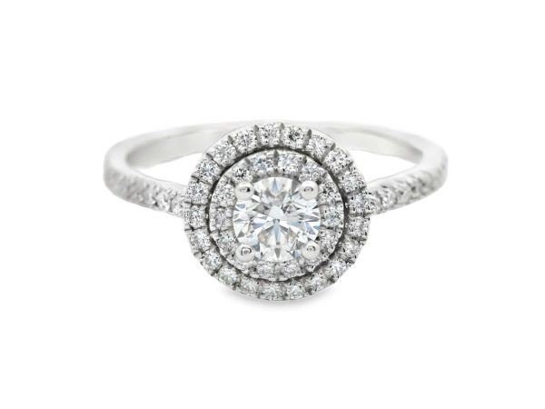 Double Halo Diamond Engagement Ring in 18K Gold GRS017