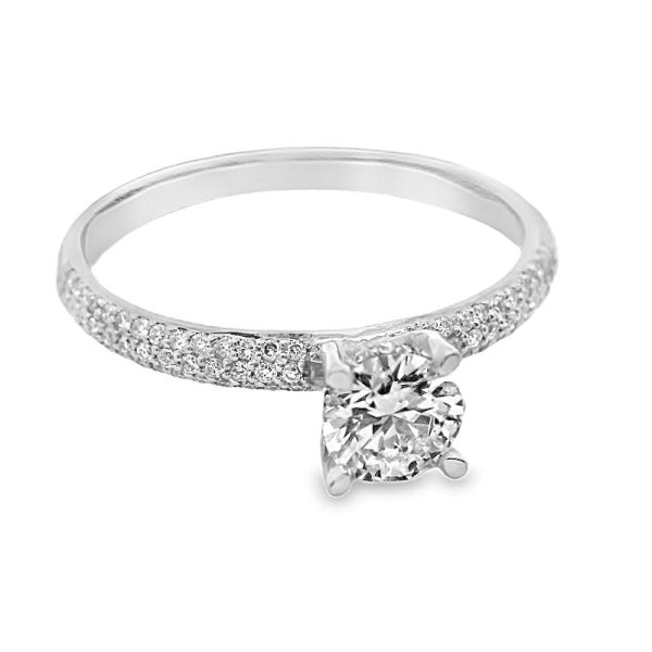 Timeless Round Solitaire Diamond 18K Ring - Pavé Band GRS023