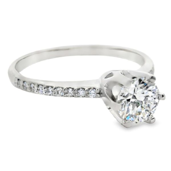 Round Solitaire Diamond Ring with Pavé Band - 18K Gold GRS024