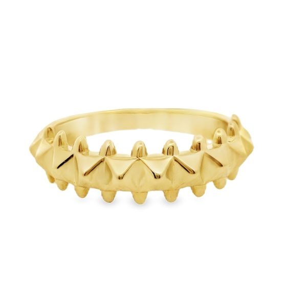 9K Yellow Gold Ring | Studded Spike Band GR020
