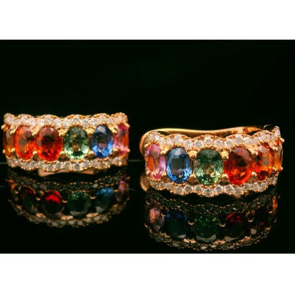 18K Gold Diamond Sapphire Earrings GED013