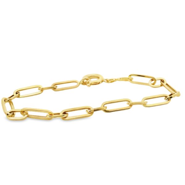 Modern 18K Gold Elongated Paperclip Link Bracelet GB077
