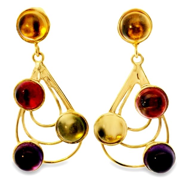 Drop Earrings with Cabochon Tourmalines in 18K Gold GE080