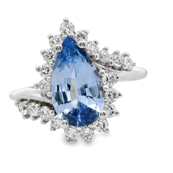 Pear Shaped Blue Sapphire Diamond Ring | 18K GRD044