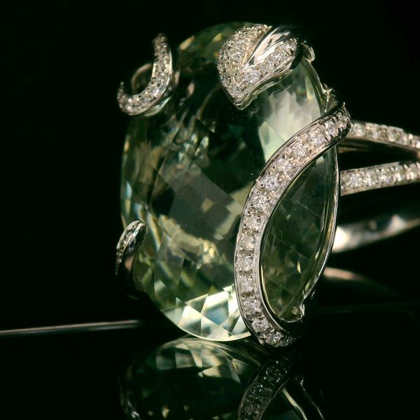 18K Gold Diamond Green Amethyst Ring GRD049